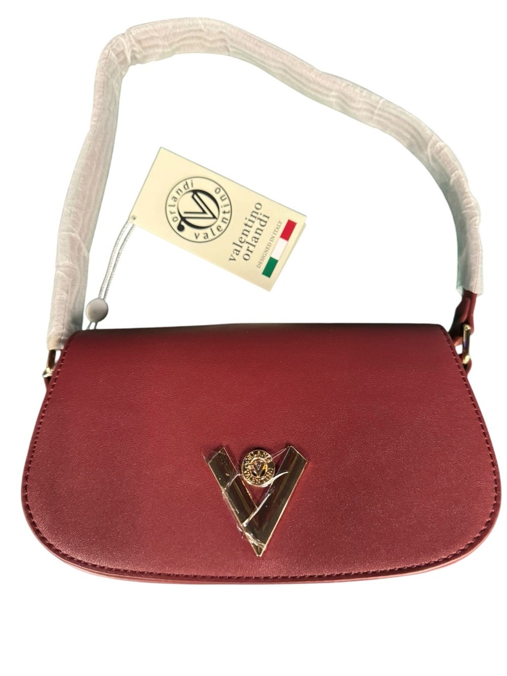 Valentino Orlandi Cherry Shoulder Bag with Gold V Emblem